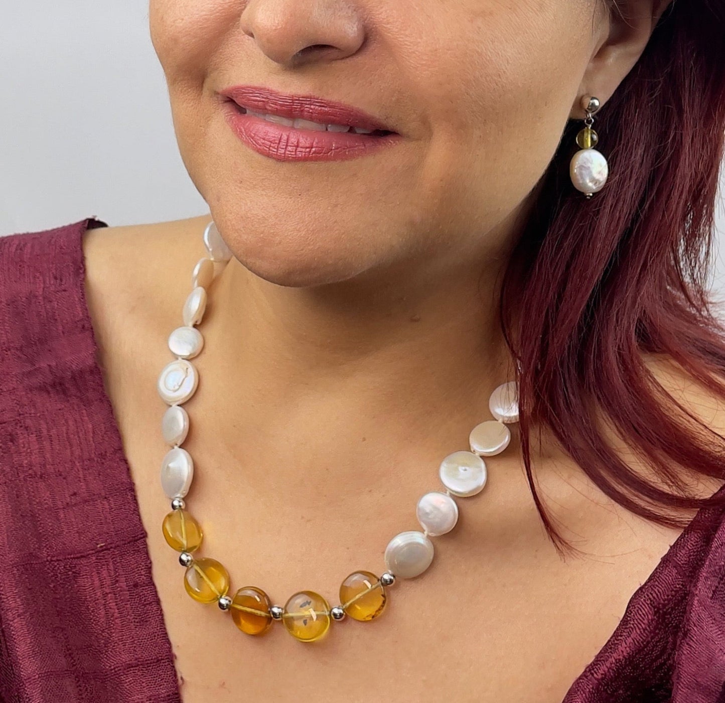 Collar Perla moneda lunetas