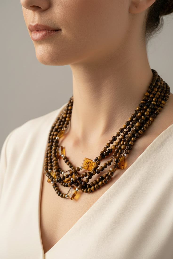 Collar 5 hilos Ojo de Tigre