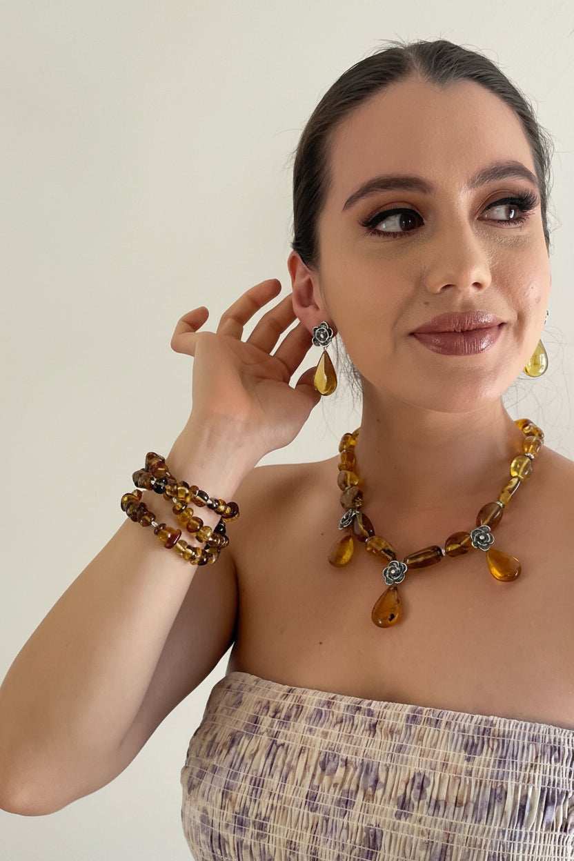 3 Almond Camellias necklace