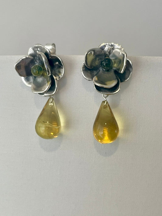 Arete Hortensia gota ámbar