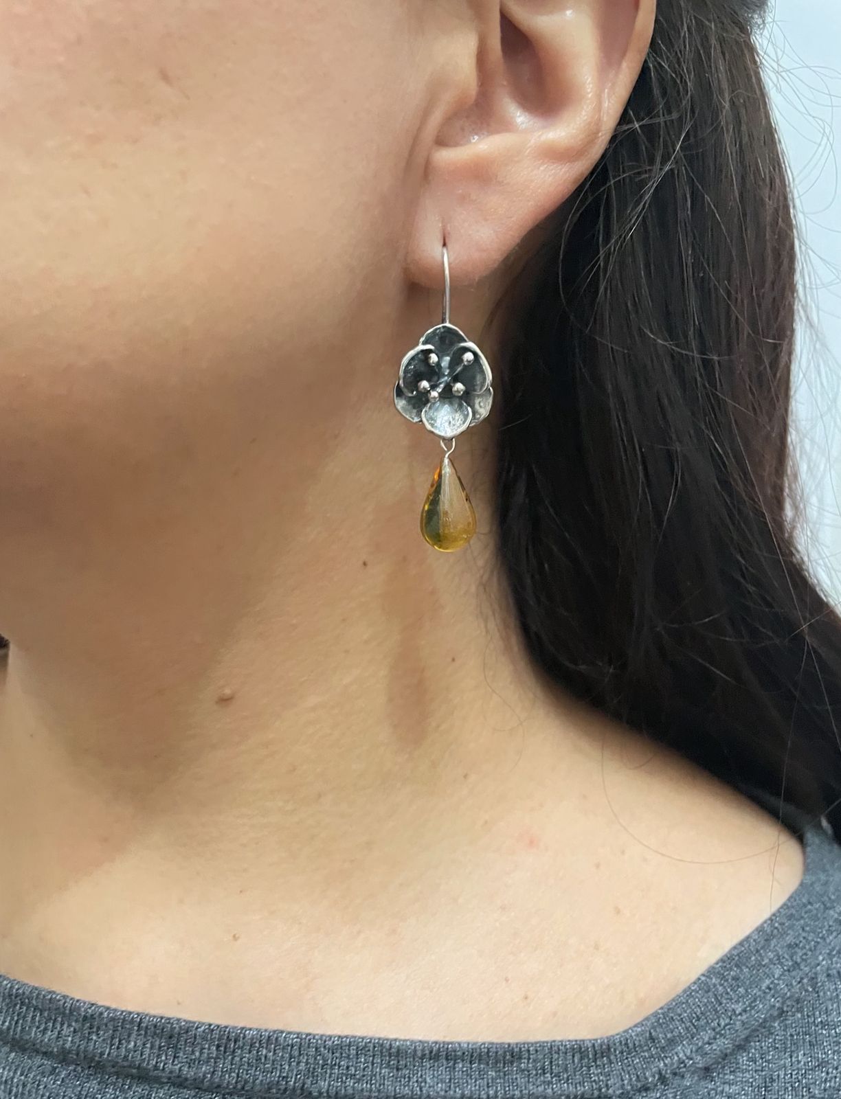 Arete Rosa Gota Ámbar