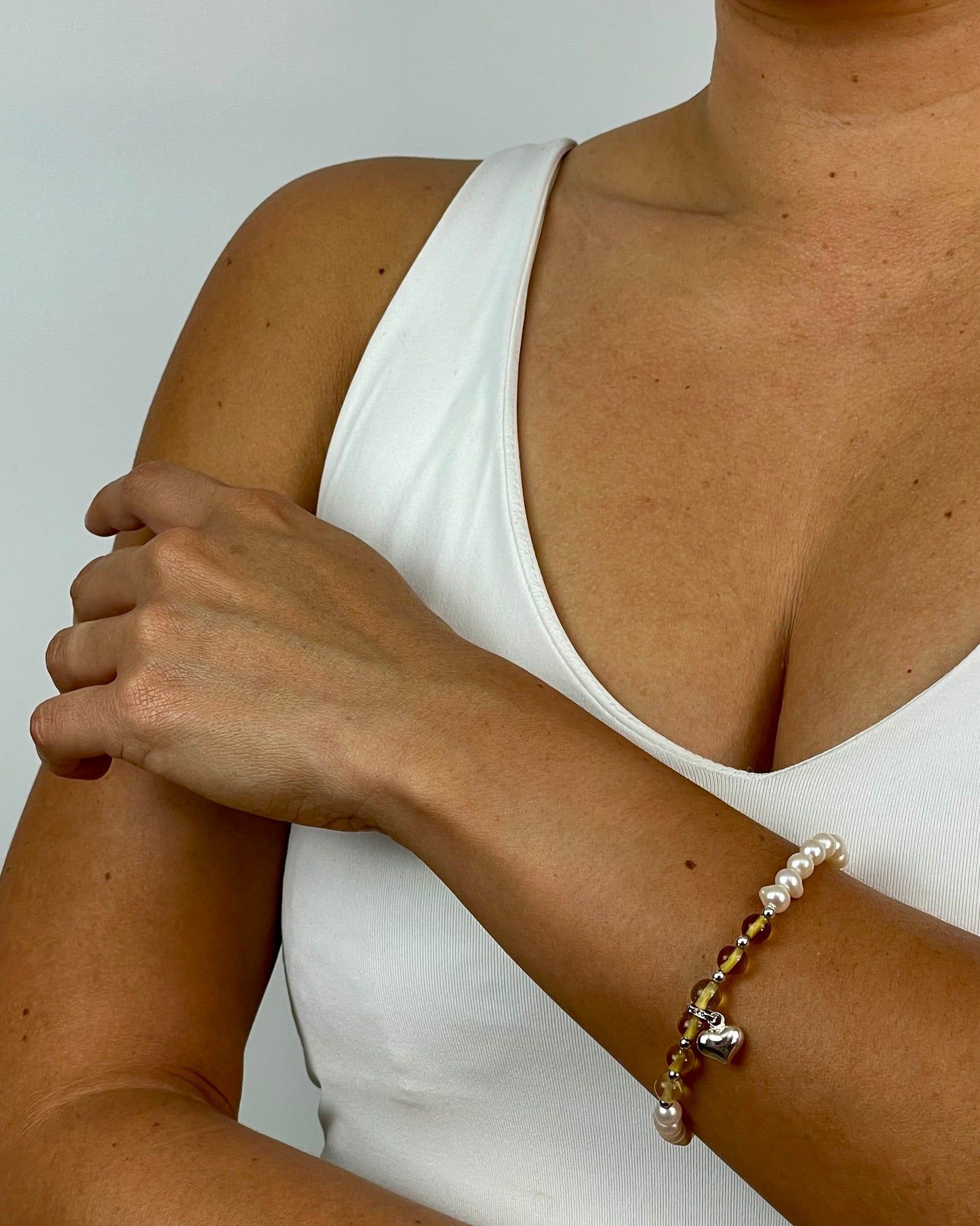 Pulsera Perla Corazón plata