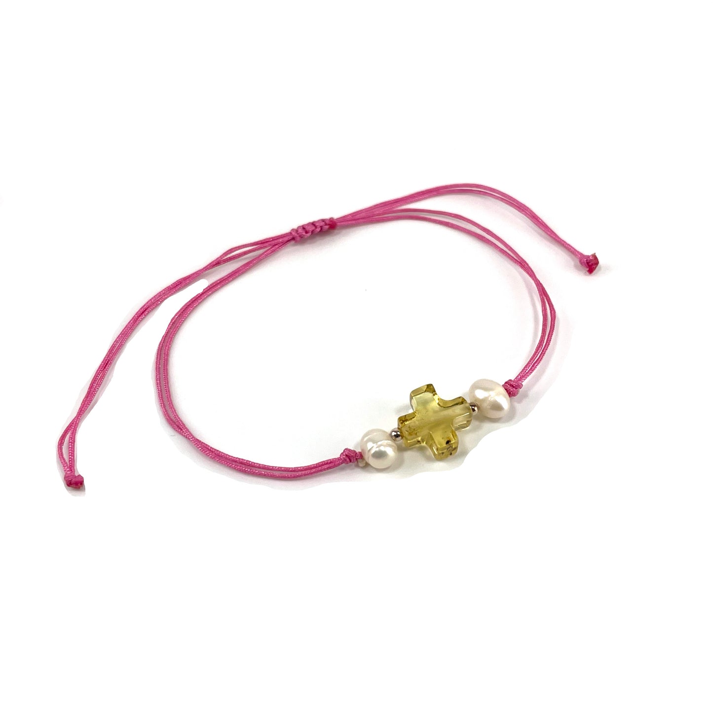 Pulsera Cruz Perla Cordón