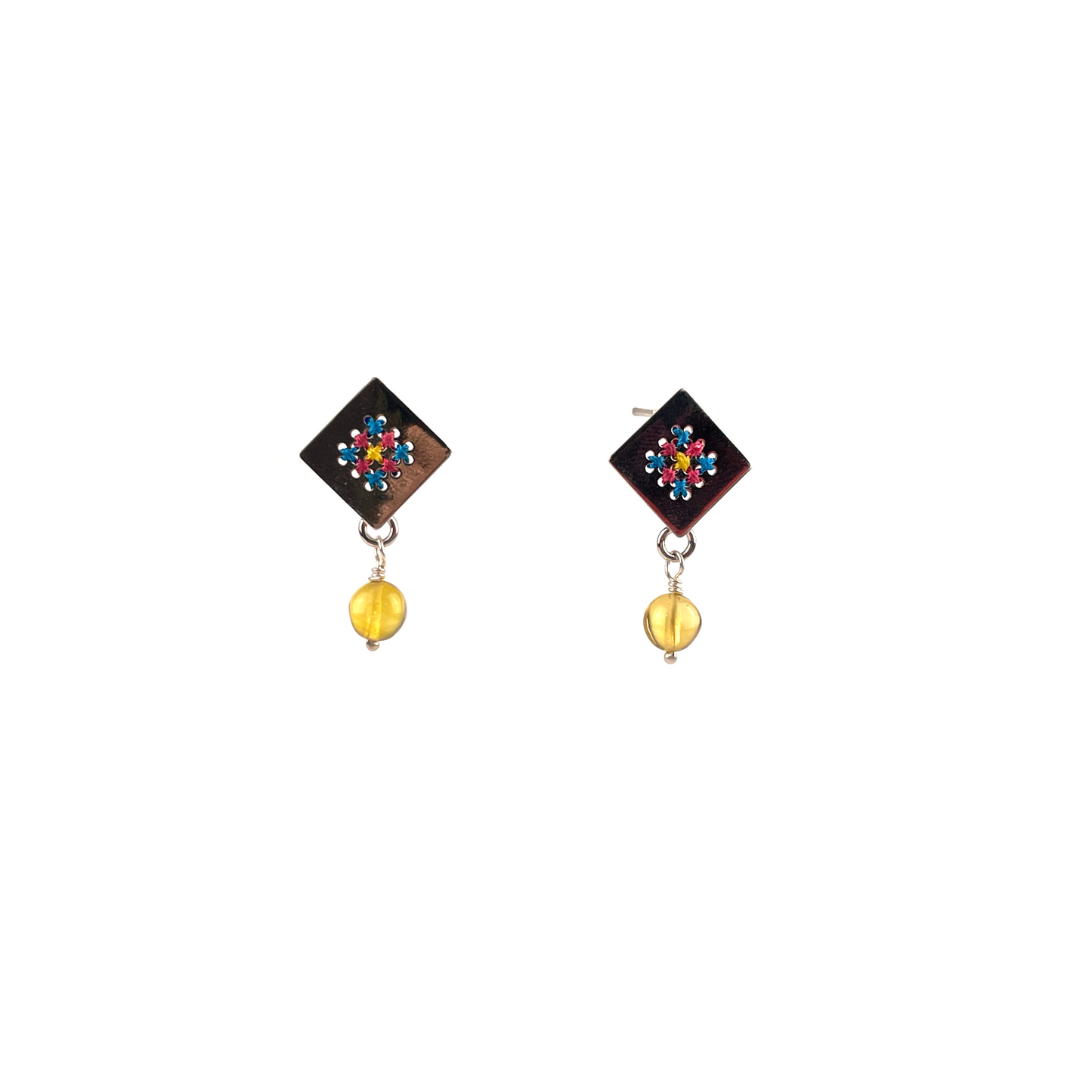 Arete Rombo azul bolita