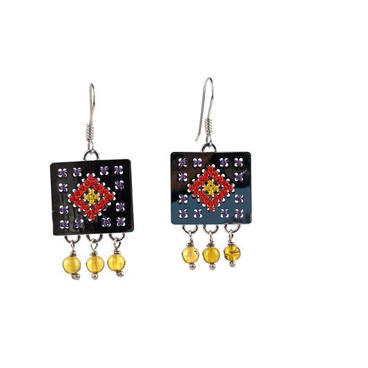 Arete Cuadro naranja bolita