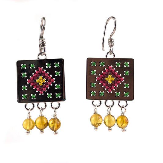 Arete Cuadro rosa bolita