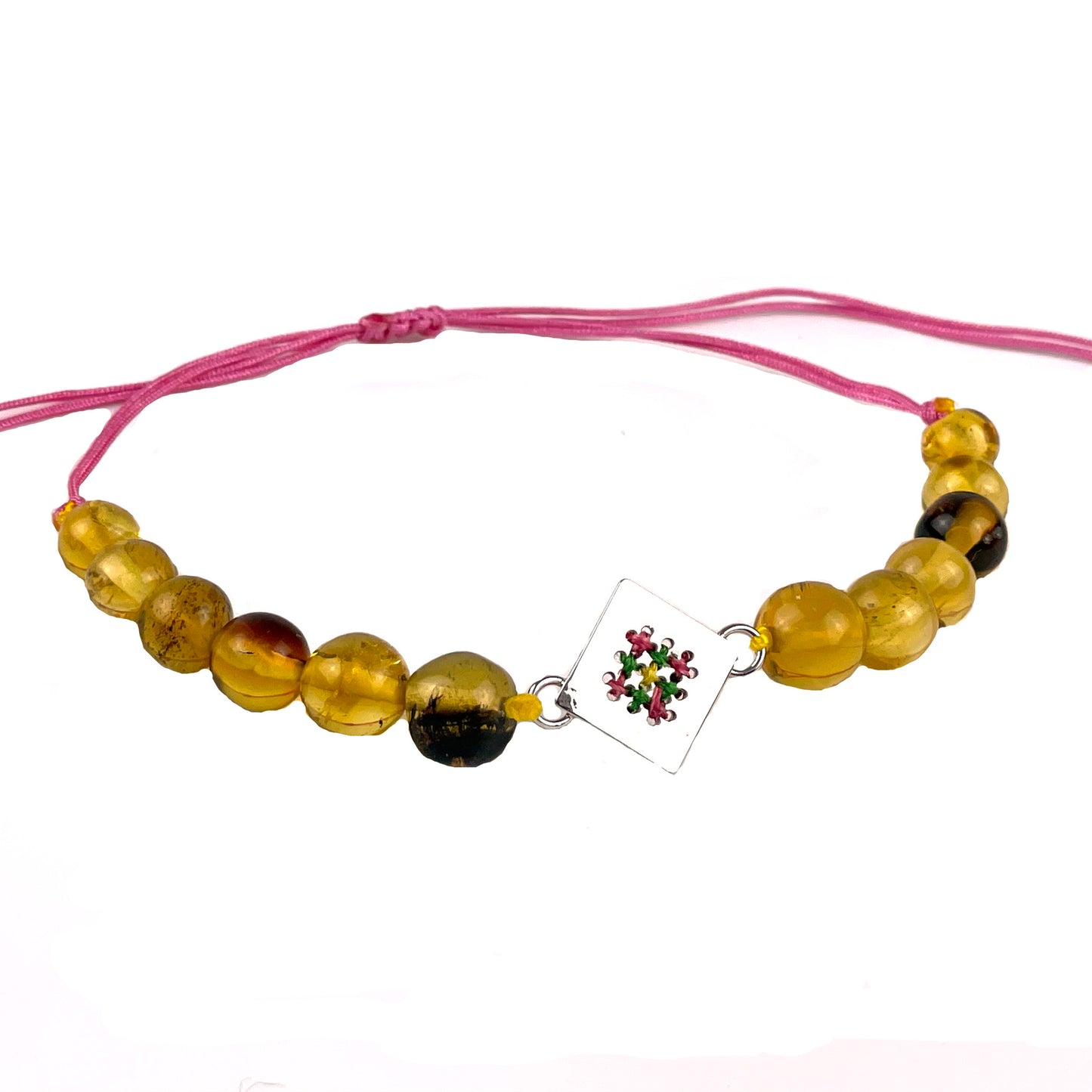 Pulsera rosa bolitas rombo