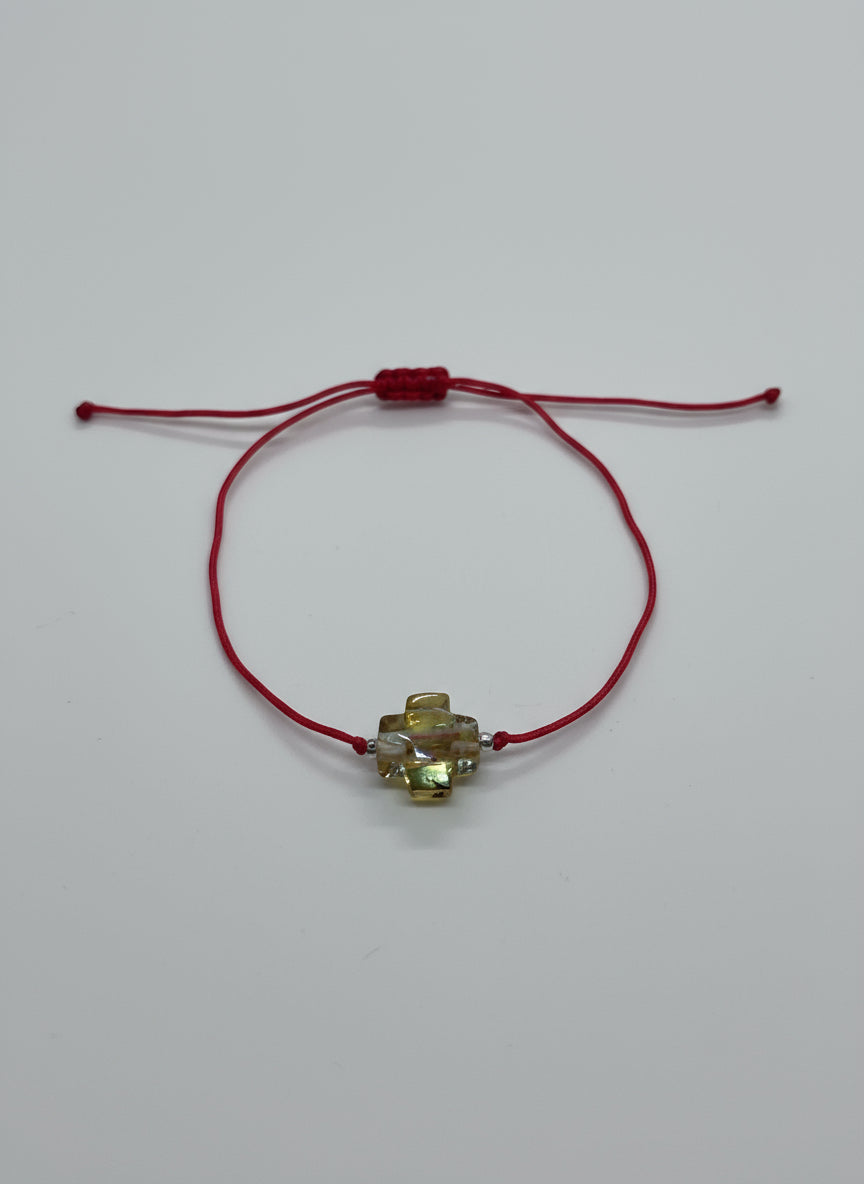 Pulsera Cordón Rojo Cruz Ámbar