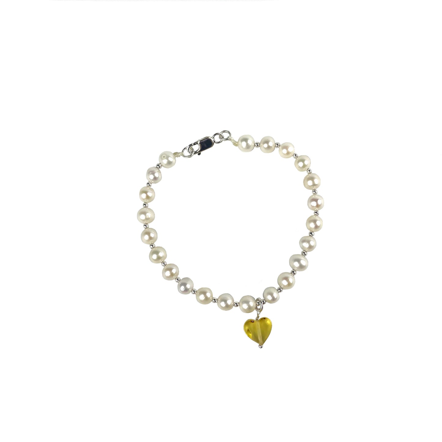 Pulsera Perla Corazón Plano Ambar