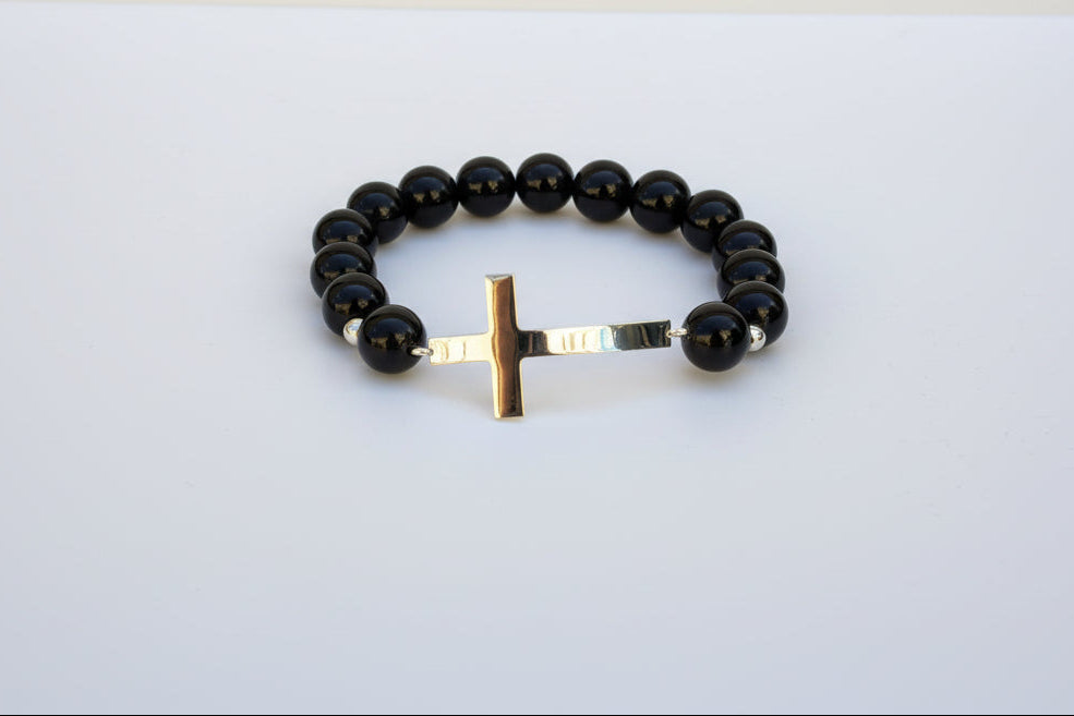 Pulsera Cruz Plata onix