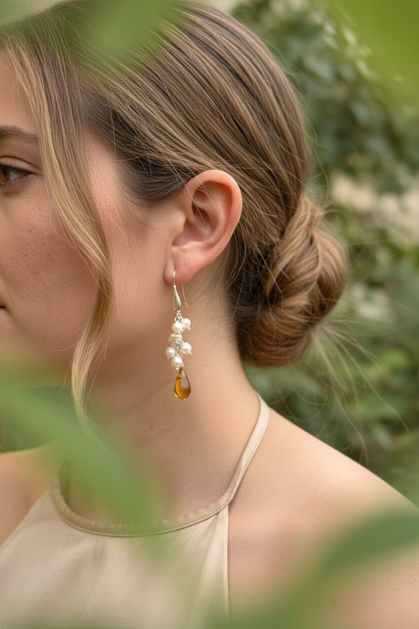 Arete Lagrima Racimo Perla