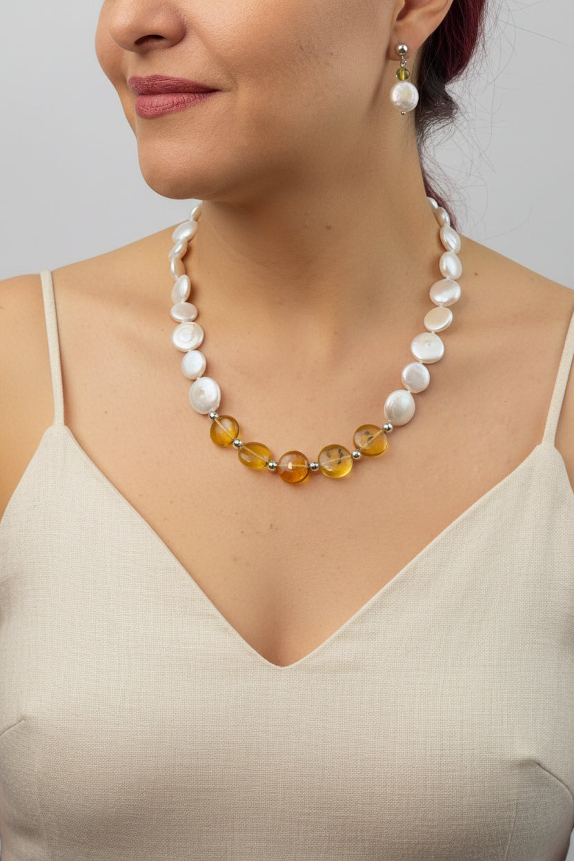 Collar  Perla moneda lunetas