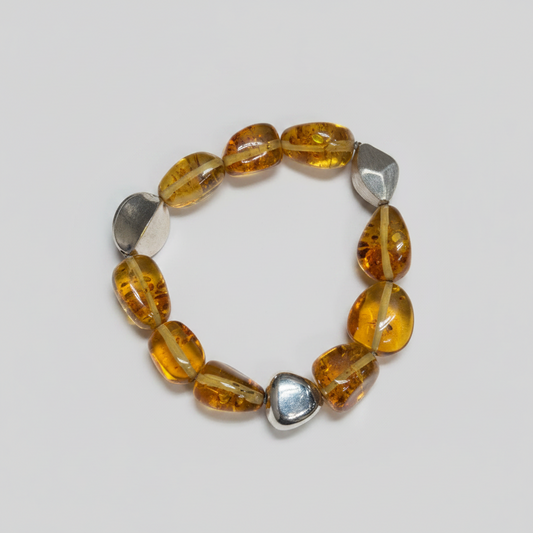 PULSERA AMBAR NATURAL 3 PLATA