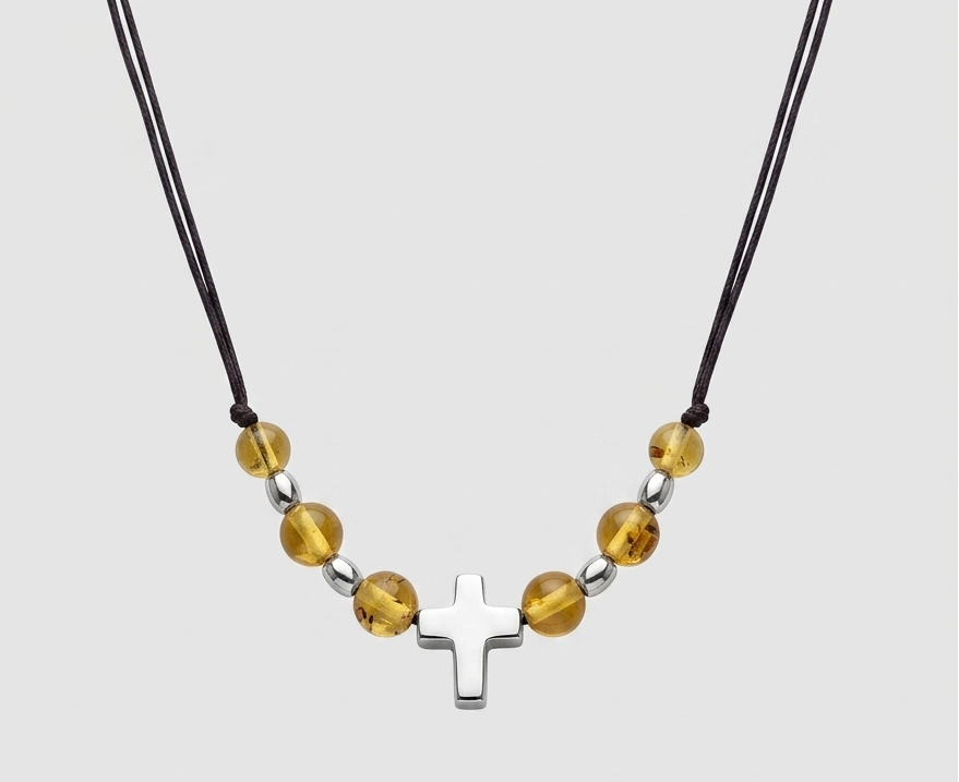 COLLAR ESFERA AMBAR CRUZ