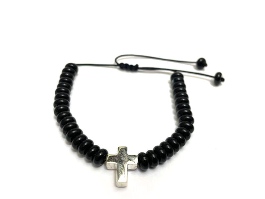 Pulsera Donitas cruz plata