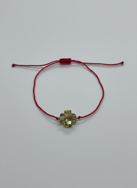 Pulsera Cordón Rojo Cruz Ámbar
