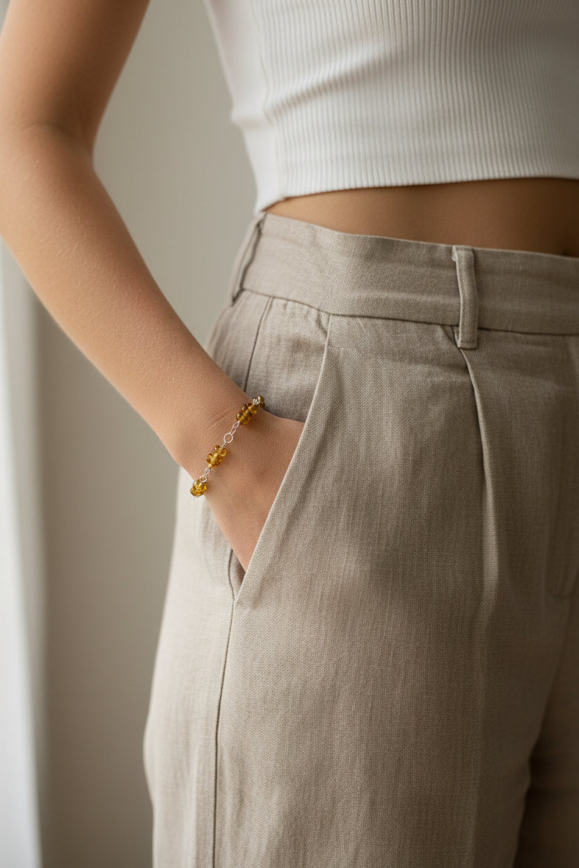 Pulsera cadena 3 chip ambar
