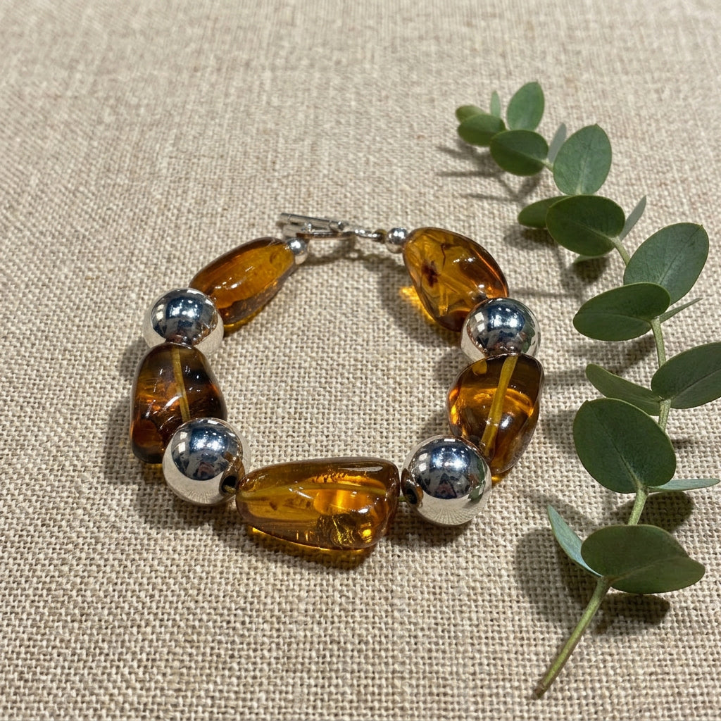 PULSERA NATURAL ESFERAS PLATA
