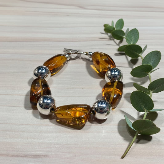 PULSERA NATURAL ESFERAS PLATA