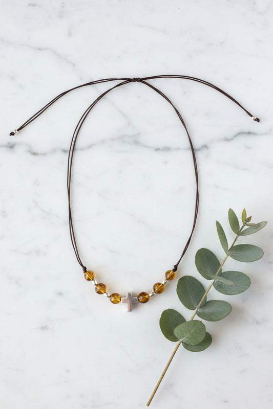 COLLAR ESFERA AMBAR CRUZ