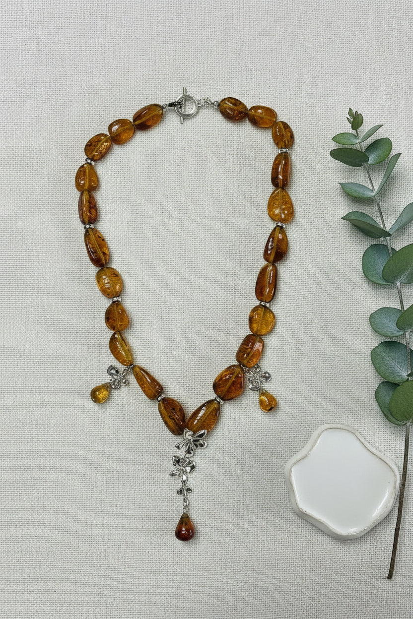 Amber necklace 3 flowers